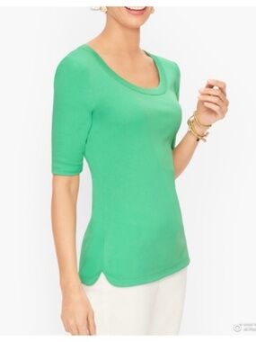 Talbots 100% Pima Cotton Kelly Green Scoop Neck T-Shirt Excellent Condition Sz L
